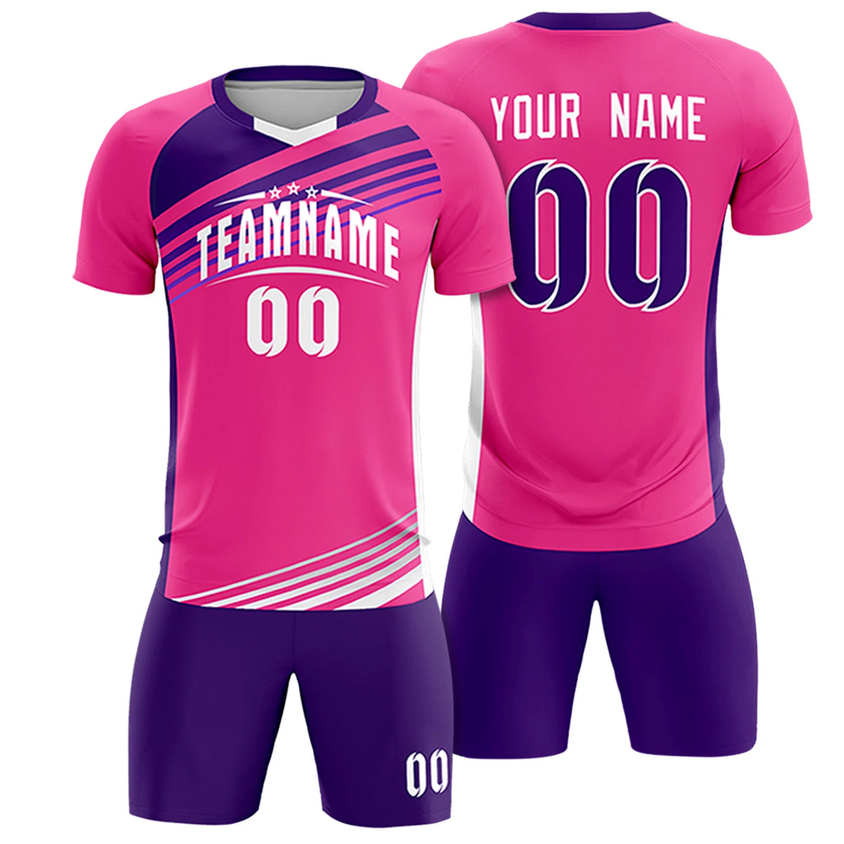 Custom Pink Purple Gradient Sport Soccer Sets Jersey