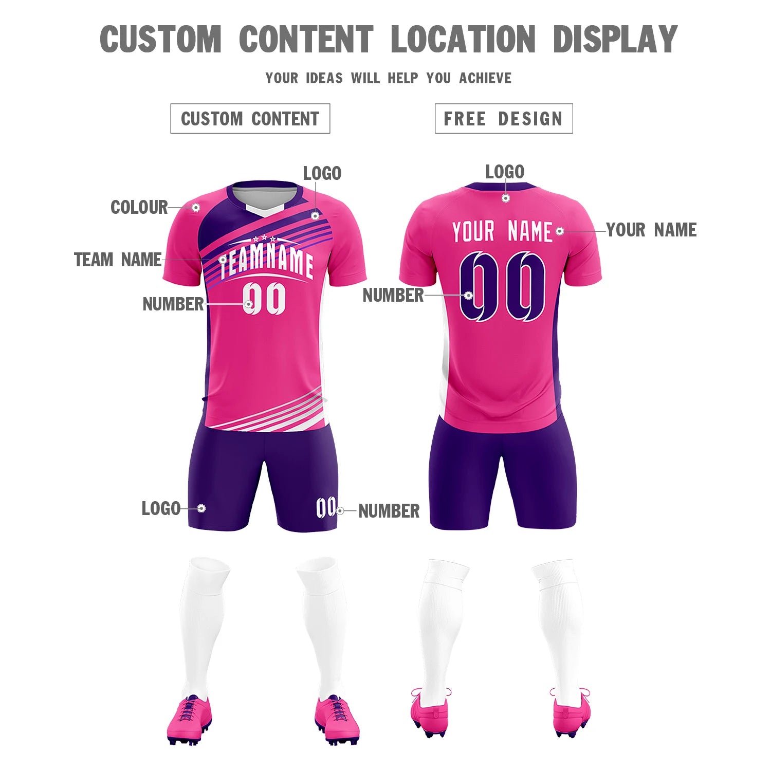 Custom Pink Purple Gradient Sport Soccer Sets Jersey