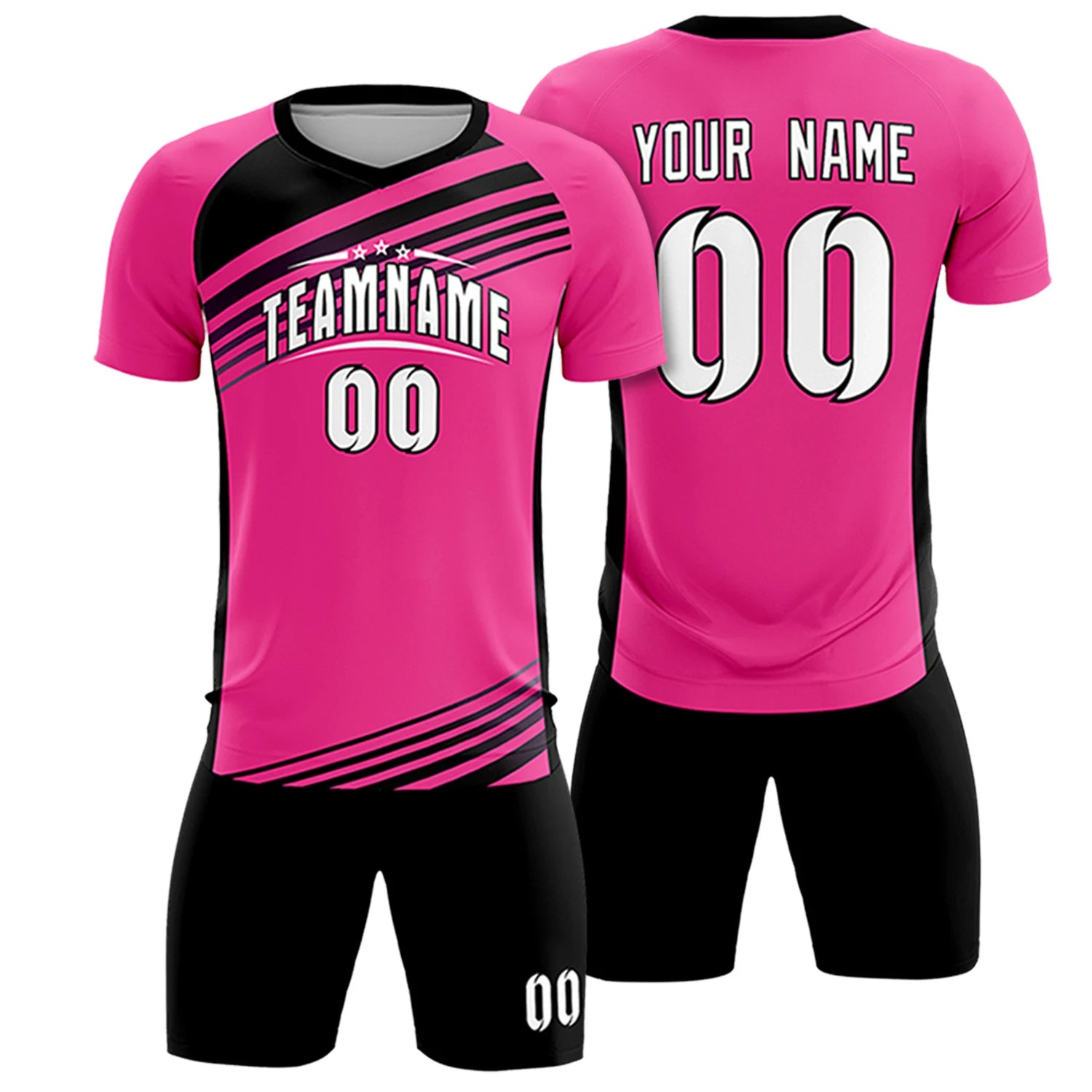 Custom Pink Black-White Gradient Sport Soccer Sets Jersey