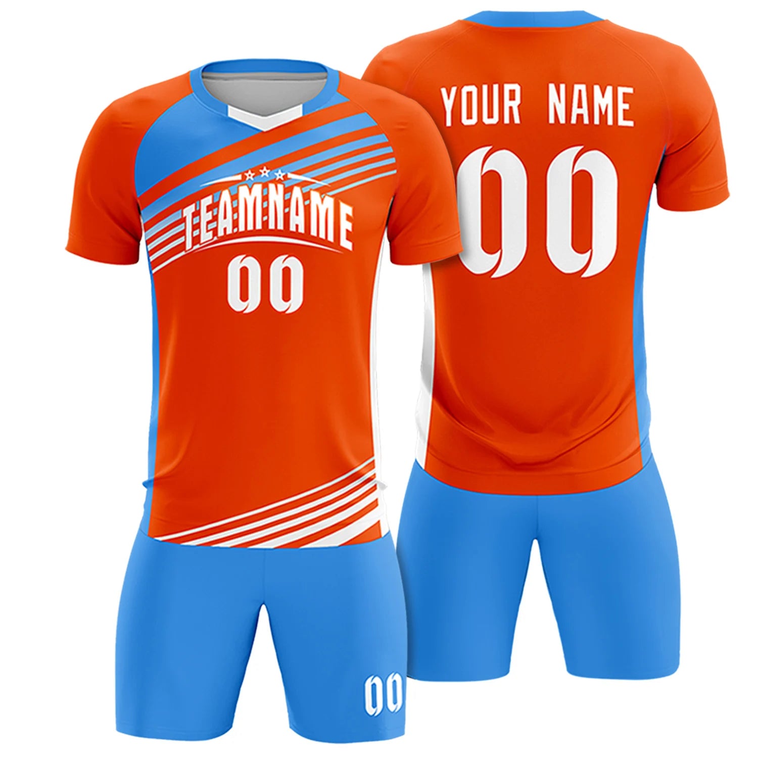 Custom Orange Powder Blue-White Gradient Sport Soccer Sets Jersey