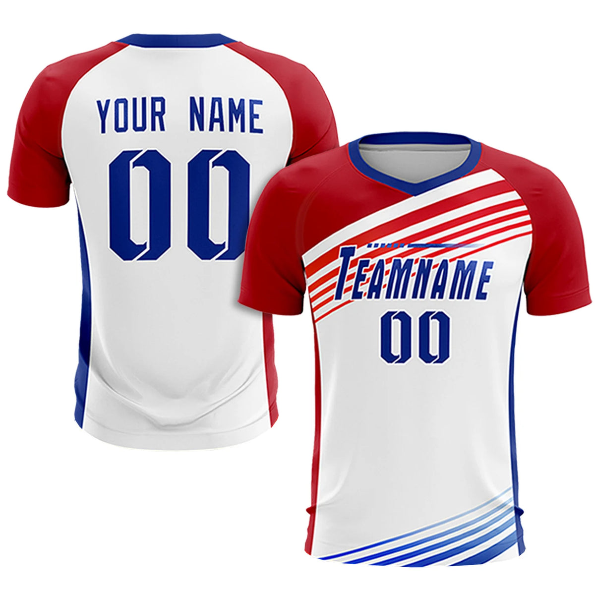 Custom White Red-Royal Blue Gradient Sport Soccer Sets Jersey