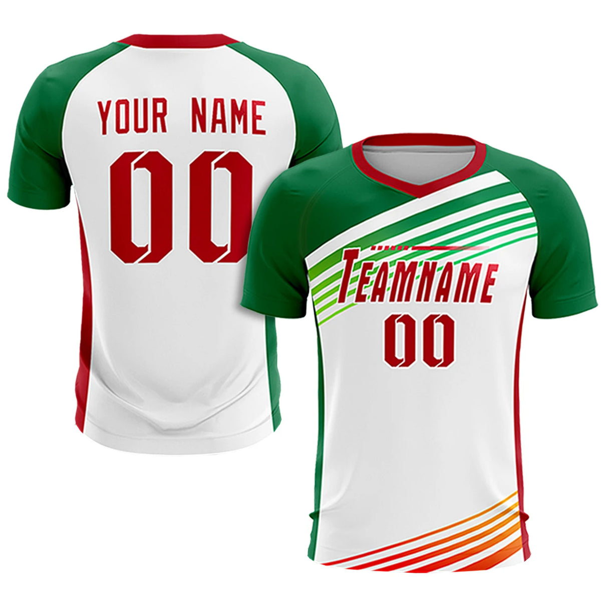 Custom White Red-Kelly Green Gradient Sport Soccer Sets Jersey