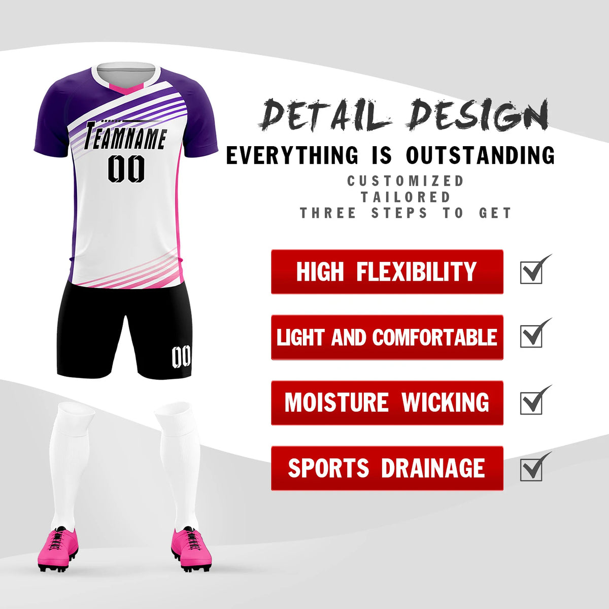 Custom White Purple-Black Gradient Sport Soccer Sets Jersey
