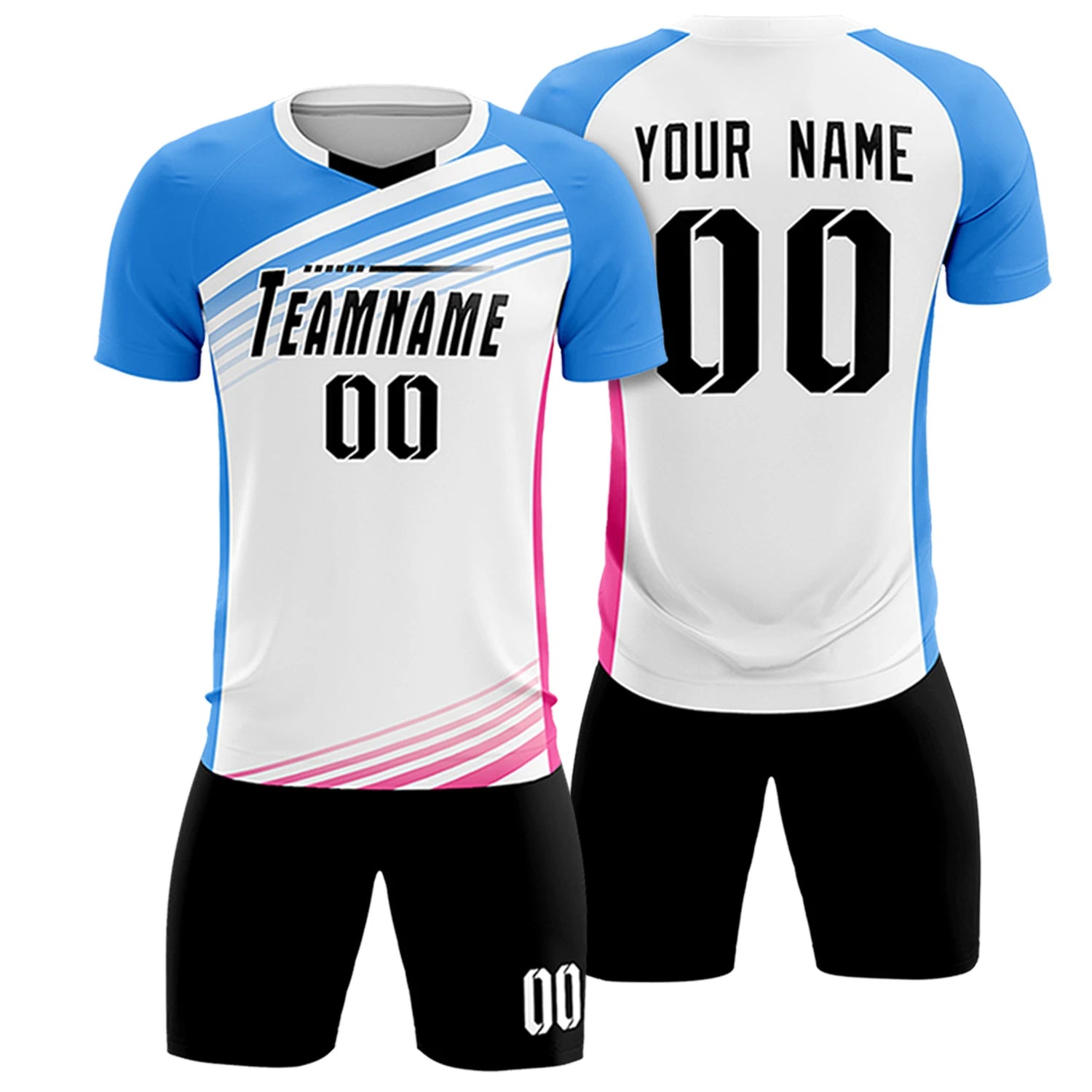 Custom White Powder Blue-Black Gradient Sport Soccer Sets Jersey