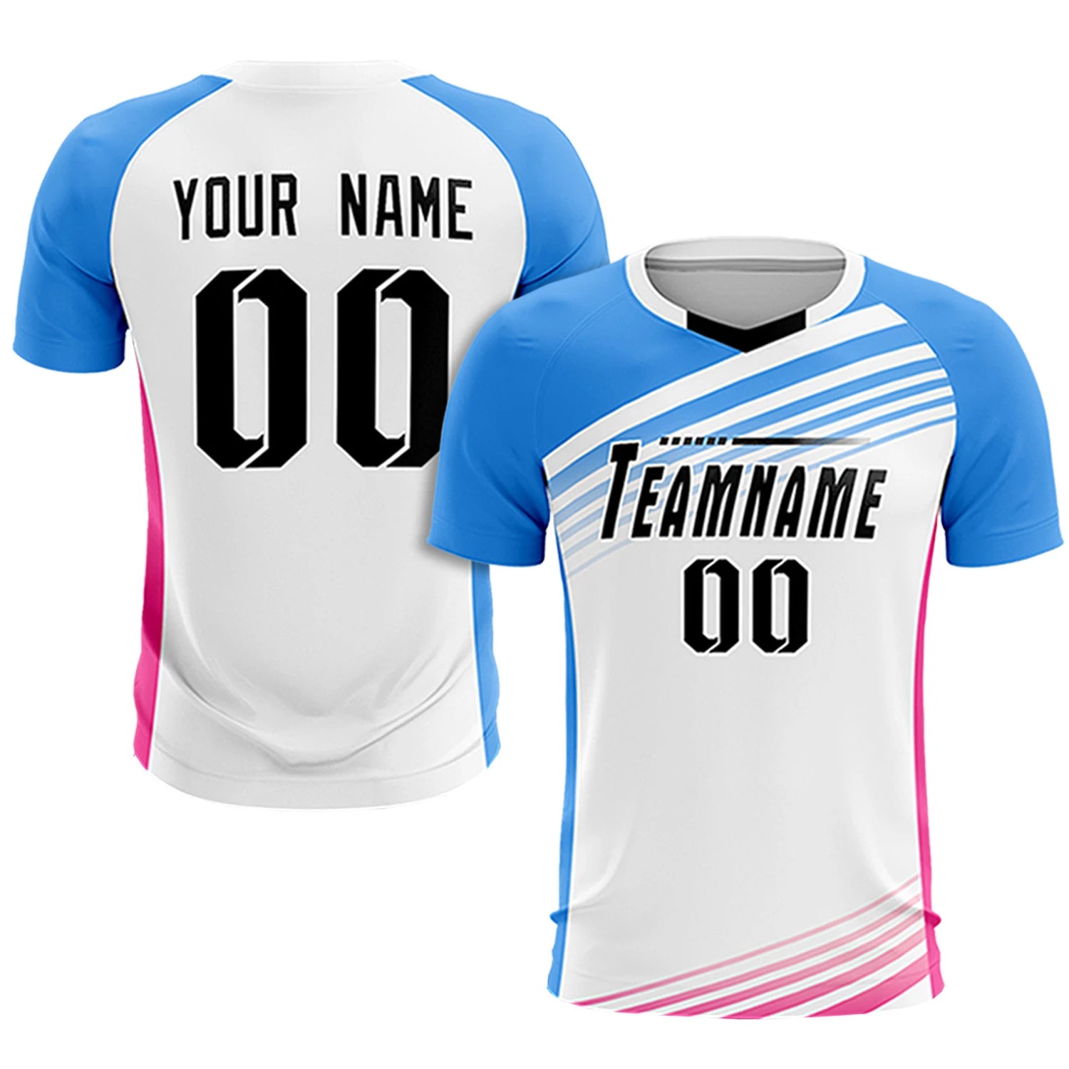 Custom White Powder Blue-Black Gradient Sport Soccer Sets Jersey