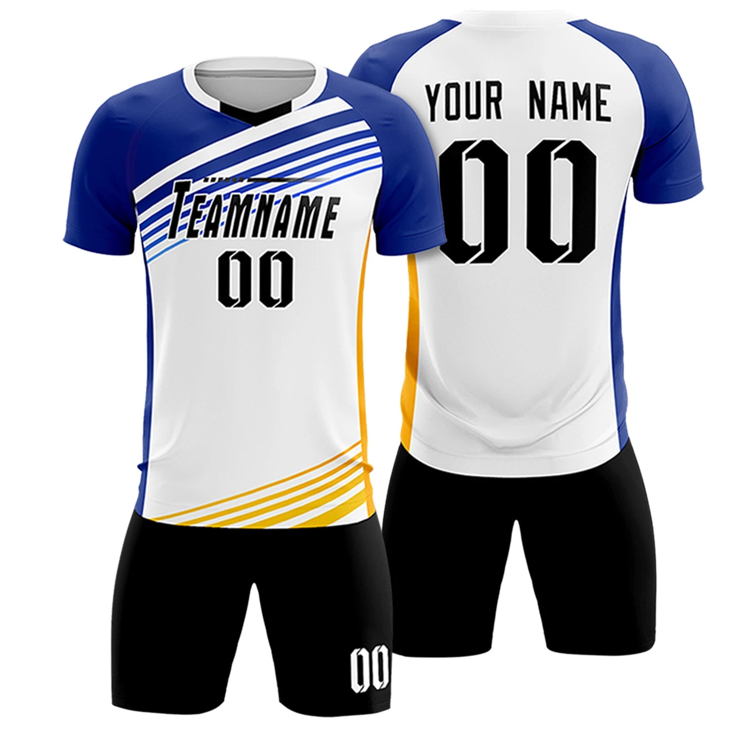 Custom White Royal Blue-Black Gradient Sport Soccer Sets Jersey