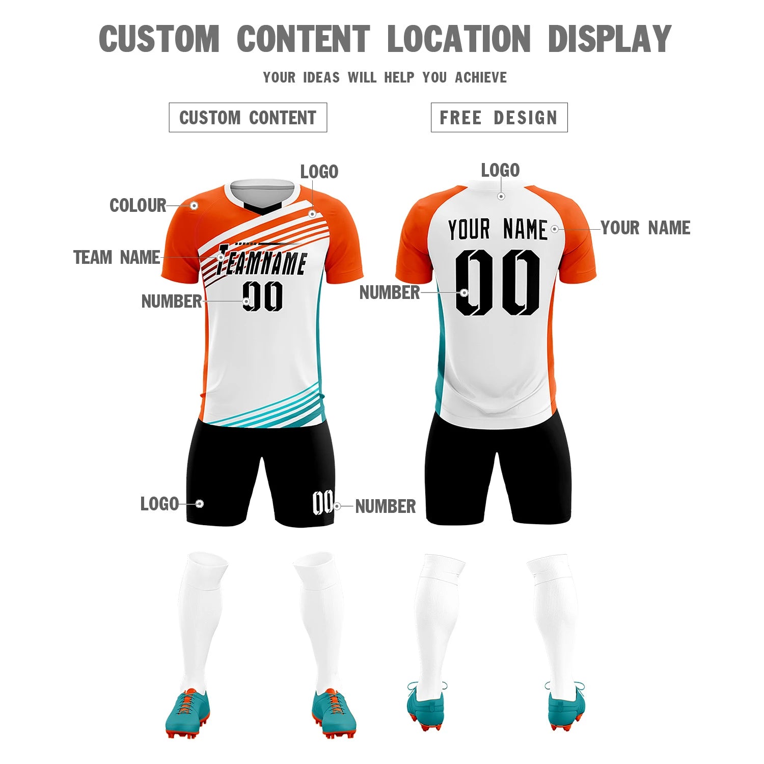 Custom White Orange-Black Gradient Sport Soccer Sets Jersey