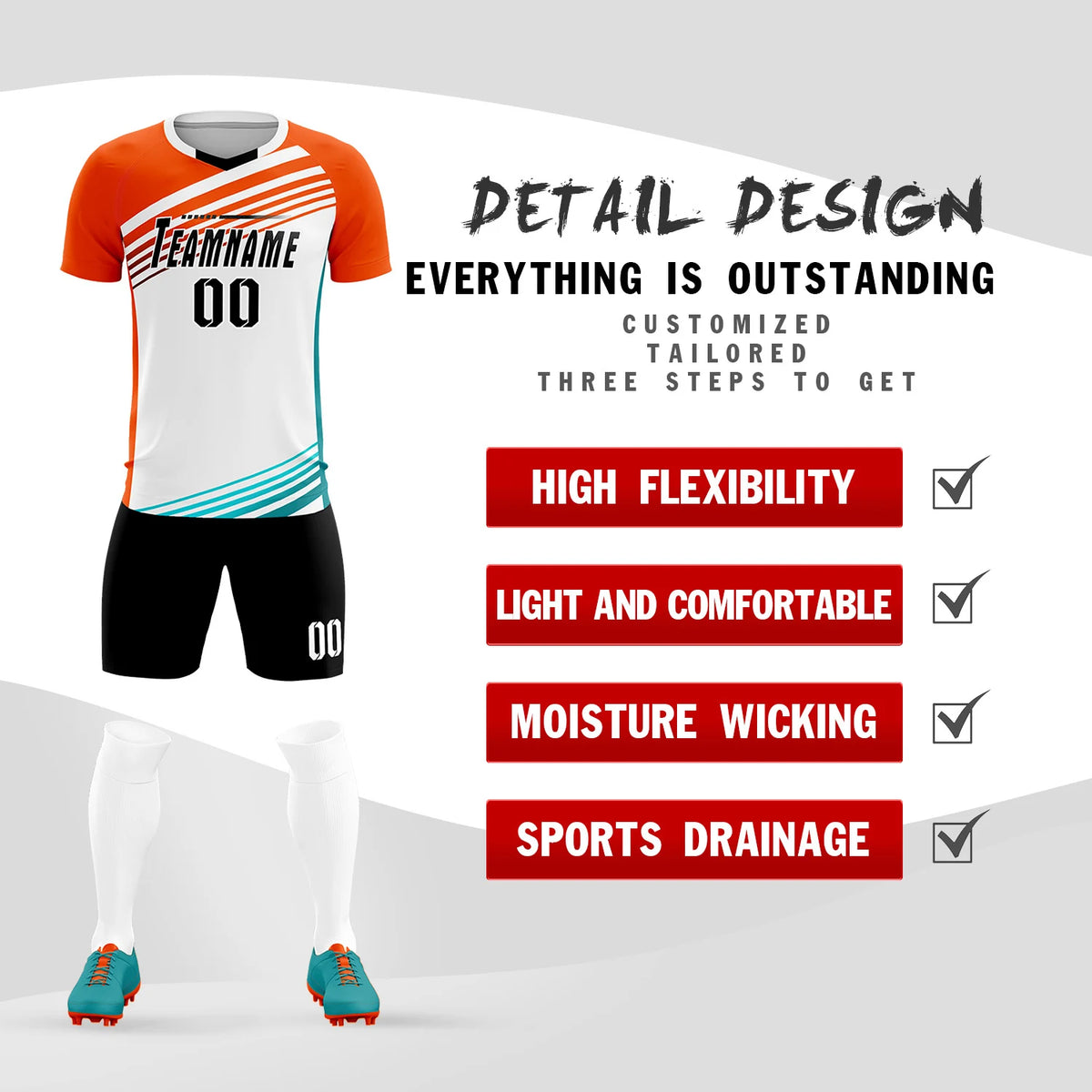 Custom White Orange-Black Gradient Sport Soccer Sets Jersey