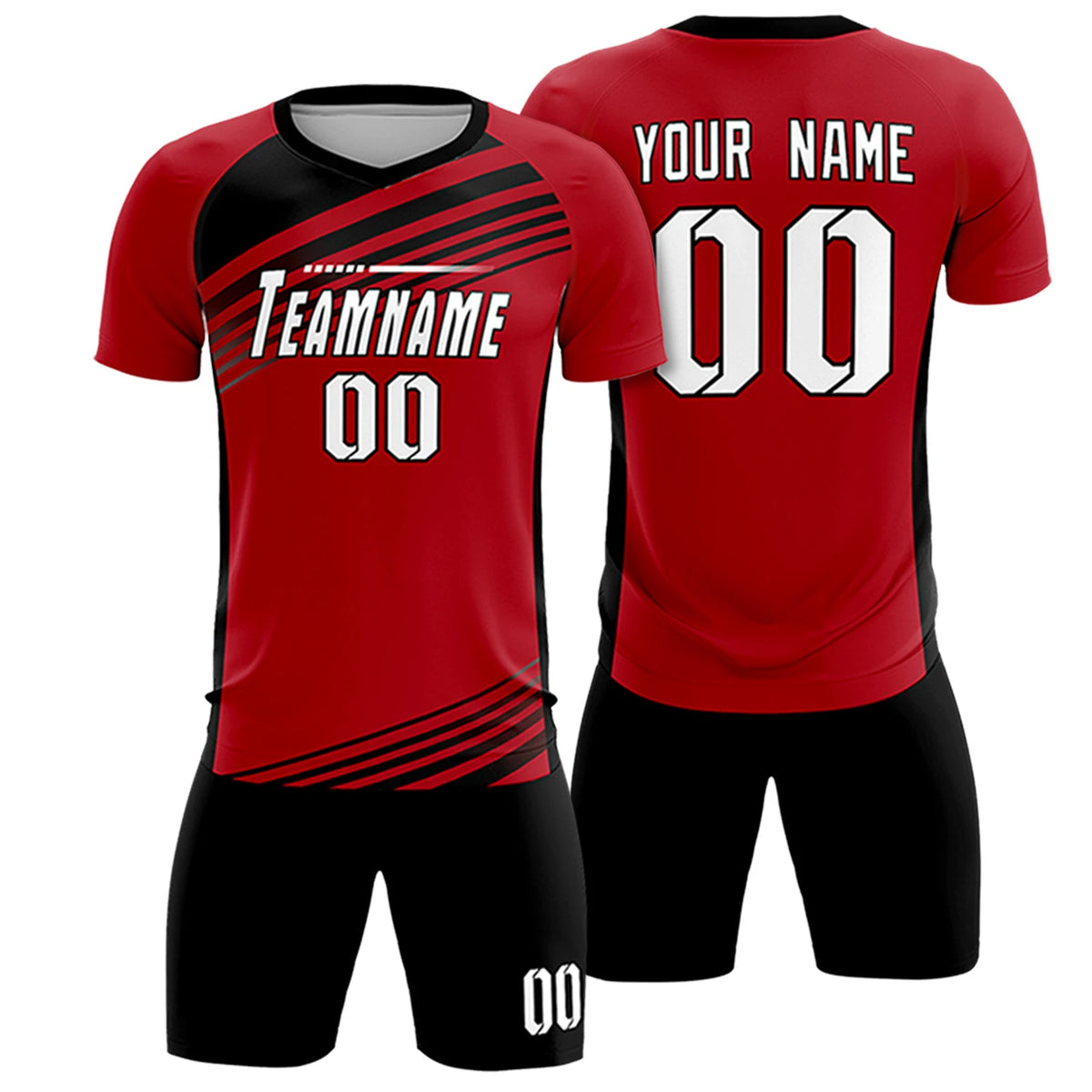 Custom Red Black-White Gradient Sport Soccer Sets Jersey