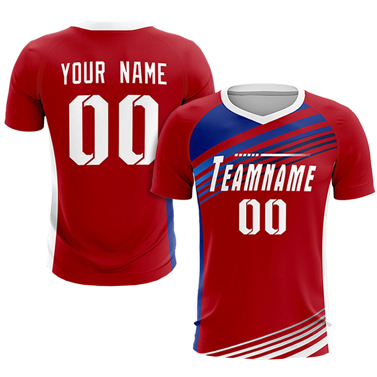 Custom Red Royal Blue-White Gradient Sport Soccer Sets Jersey