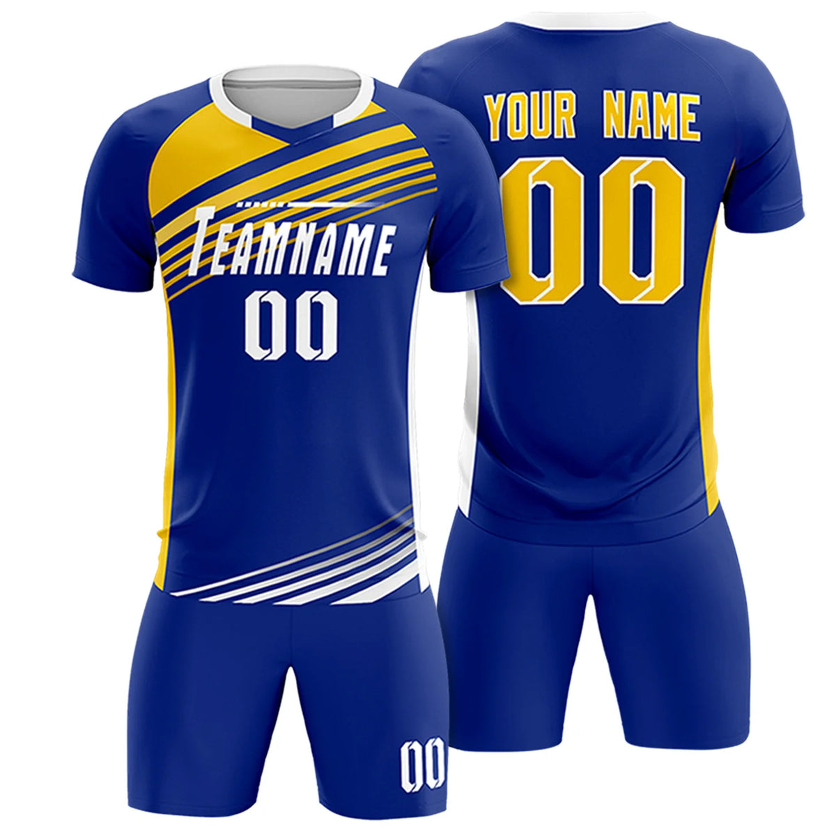 Custom Royal Blue Gold-White Gradient Sport Soccer Sets Jersey
