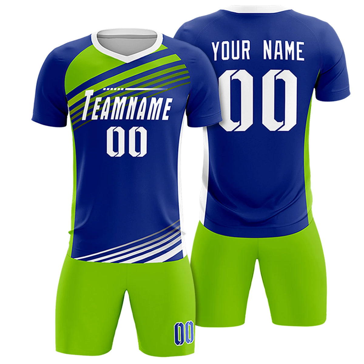 Custom Royal Blue Neon Green-White Gradient Sport Soccer Sets Jersey