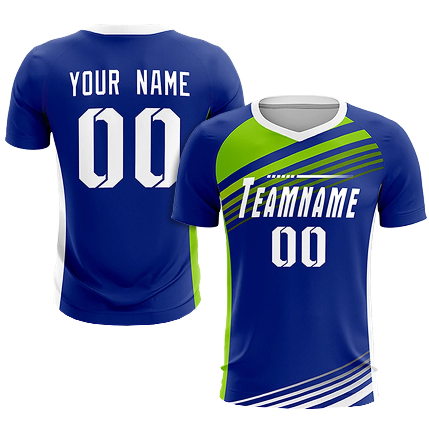 Custom Royal Blue Neon Green-White Gradient Sport Soccer Sets Jersey