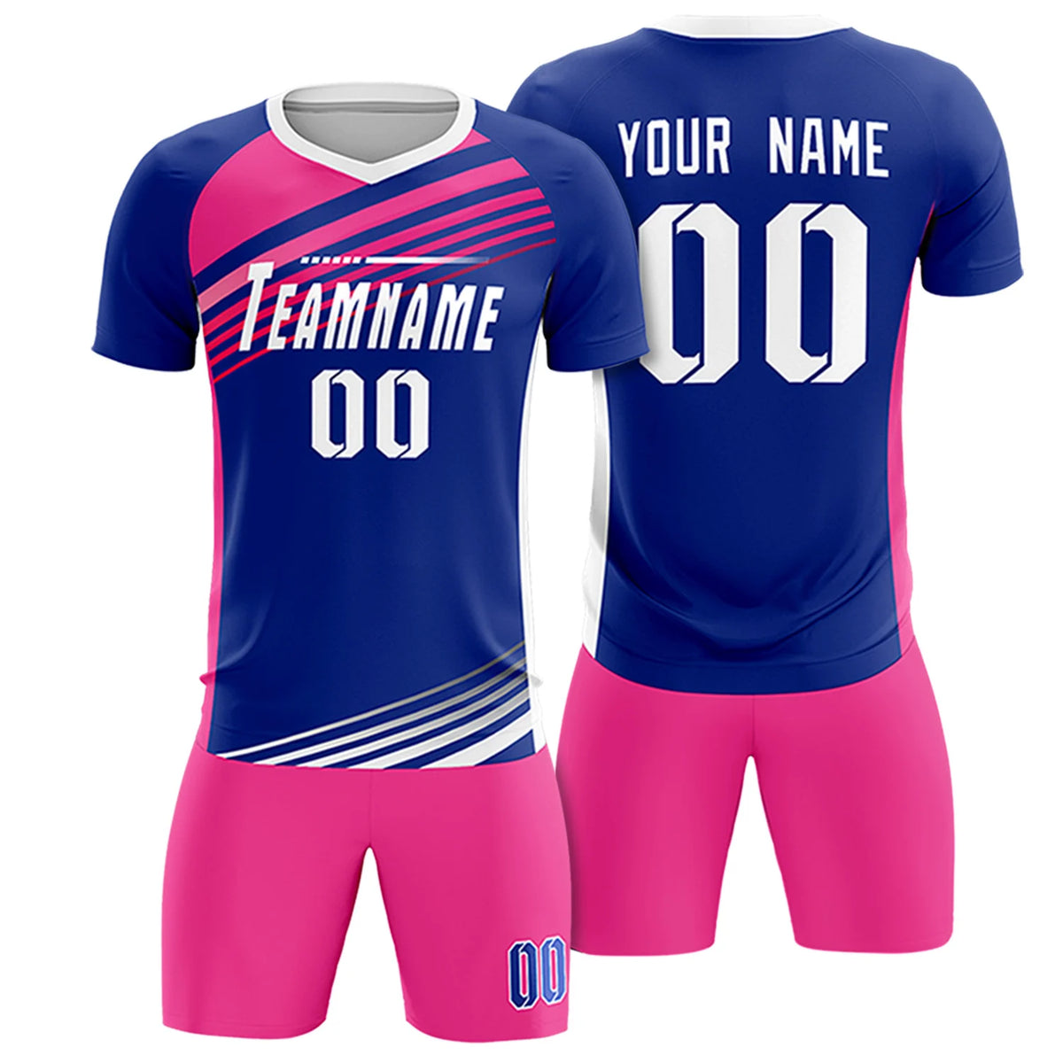 Custom Royal Blue Pink-White Gradient Sport Soccer Sets Jersey