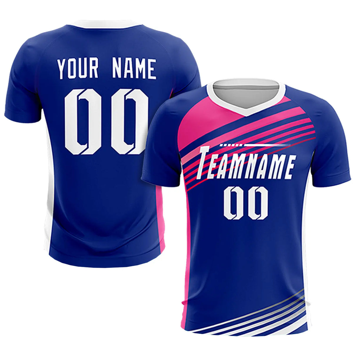 Custom Royal Blue Pink-White Gradient Sport Soccer Sets Jersey