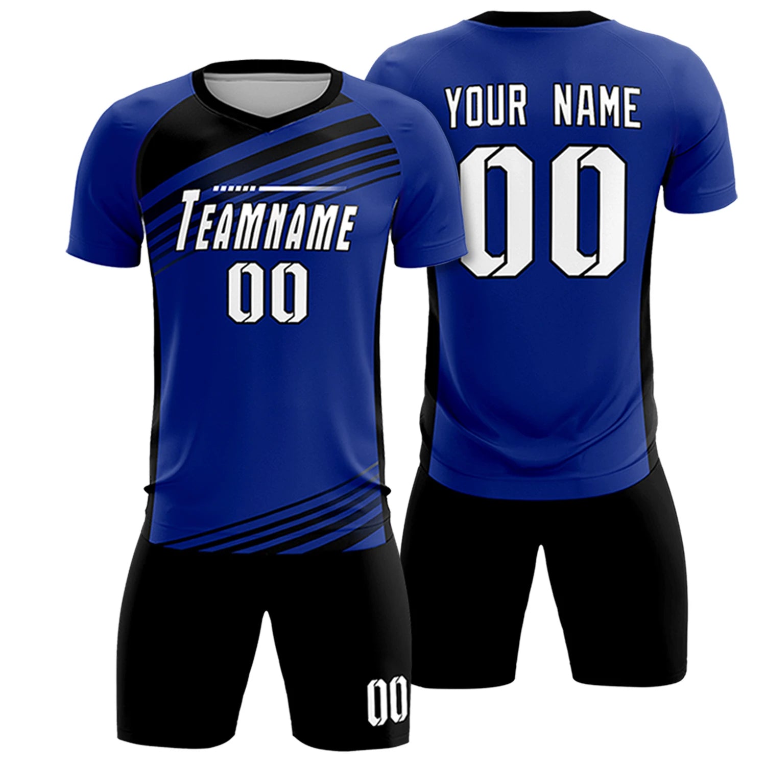 Custom Royal Blue Black-White Gradient Sport Soccer Sets Jersey