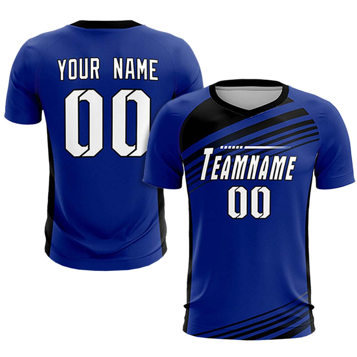 Custom Royal Blue Black-White Gradient Sport Soccer Sets Jersey