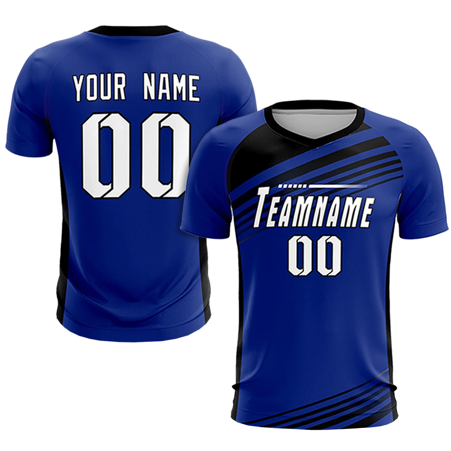 Custom Royal Blue Black-White Gradient Sport Soccer Sets Jersey