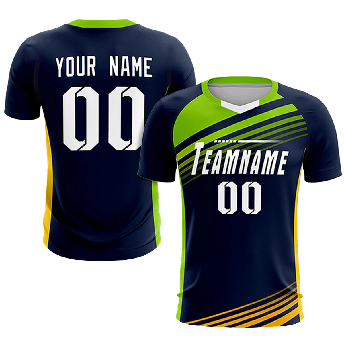 Custom Navy Neon Green-White Gradient Sport Soccer Sets Jersey