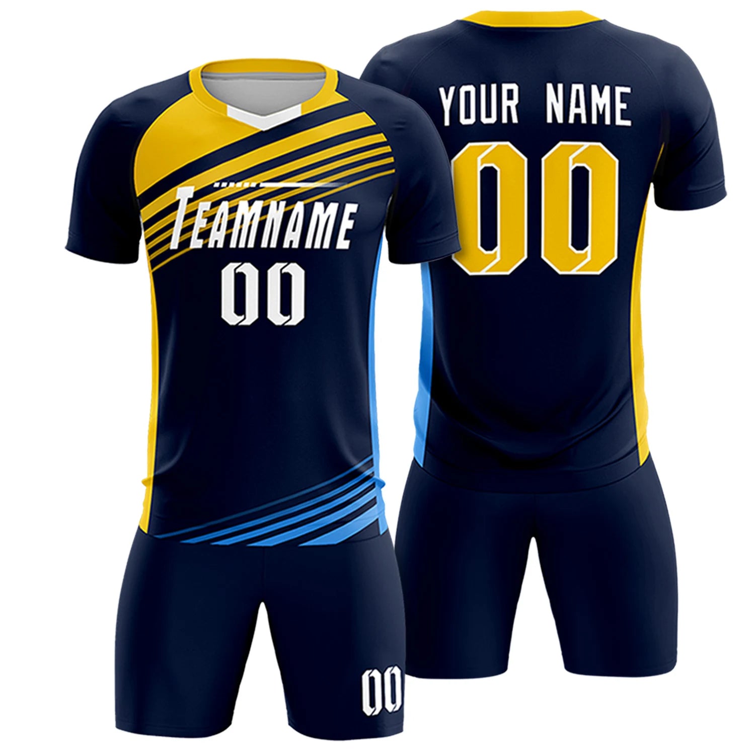Custom Navy Gold-White Gradient Sport Soccer Sets Jersey