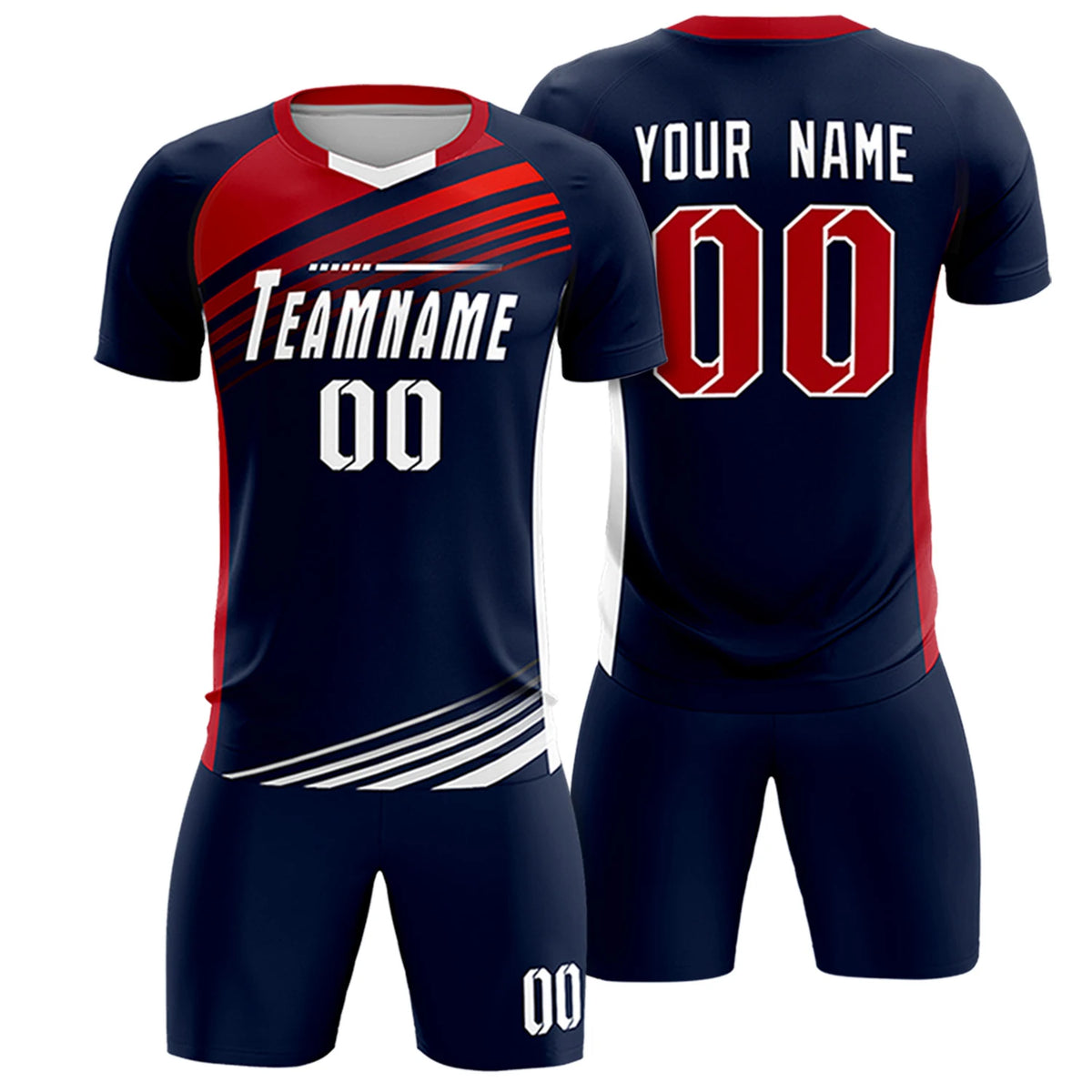 Custom Navy Red-White Gradient Sport Soccer Sets Jersey