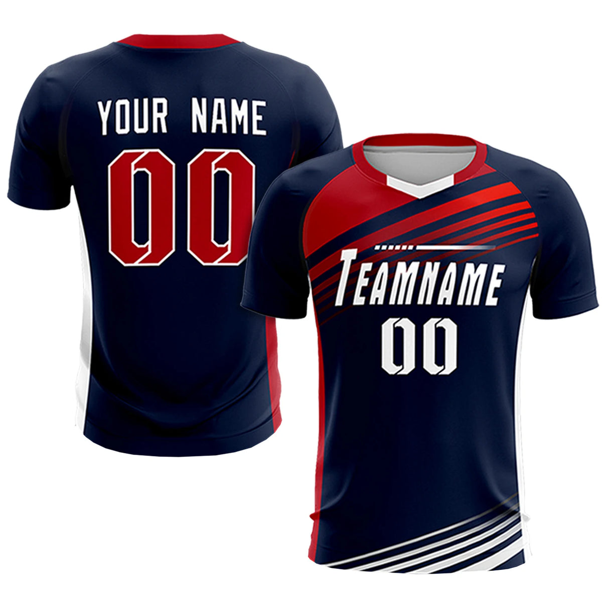 Custom Navy Red-White Gradient Sport Soccer Sets Jersey