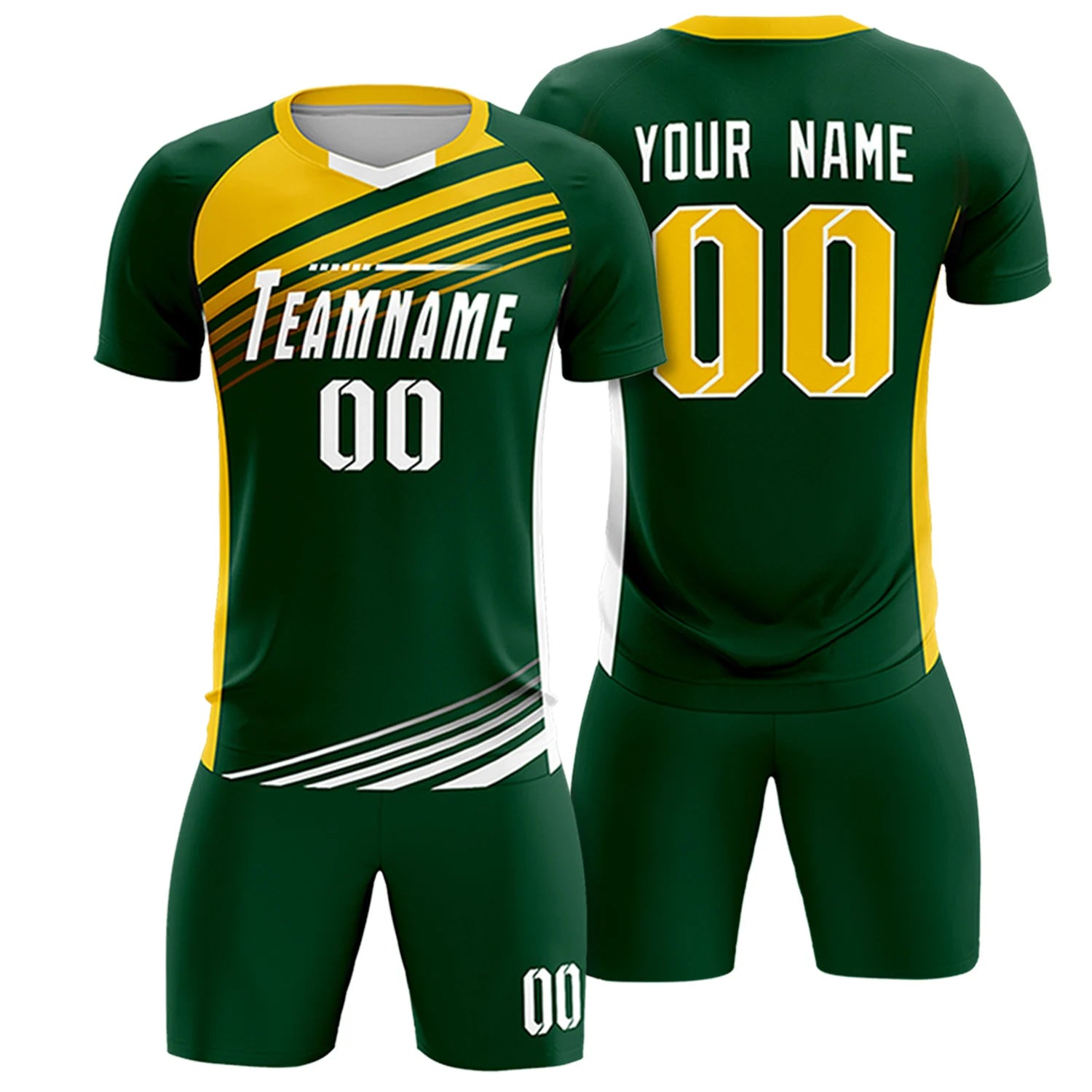 Custom Green Gold-White Gradient Sport Soccer Sets Jersey