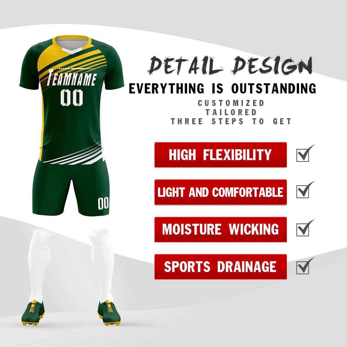 Custom Green Gold-White Gradient Sport Soccer Sets Jersey