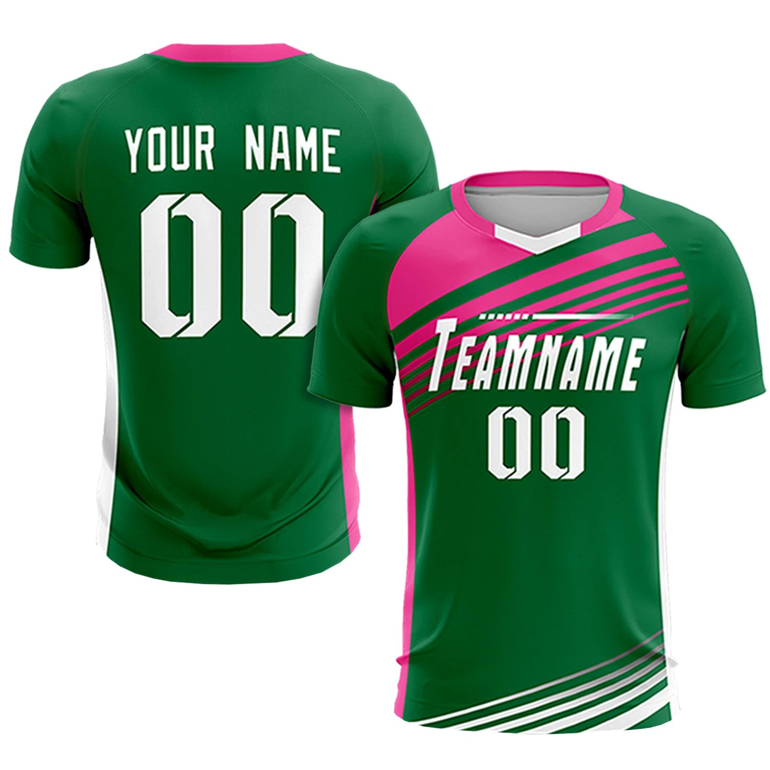 Custom Kelly Green Pink-White Gradient Sport Soccer Sets Jersey