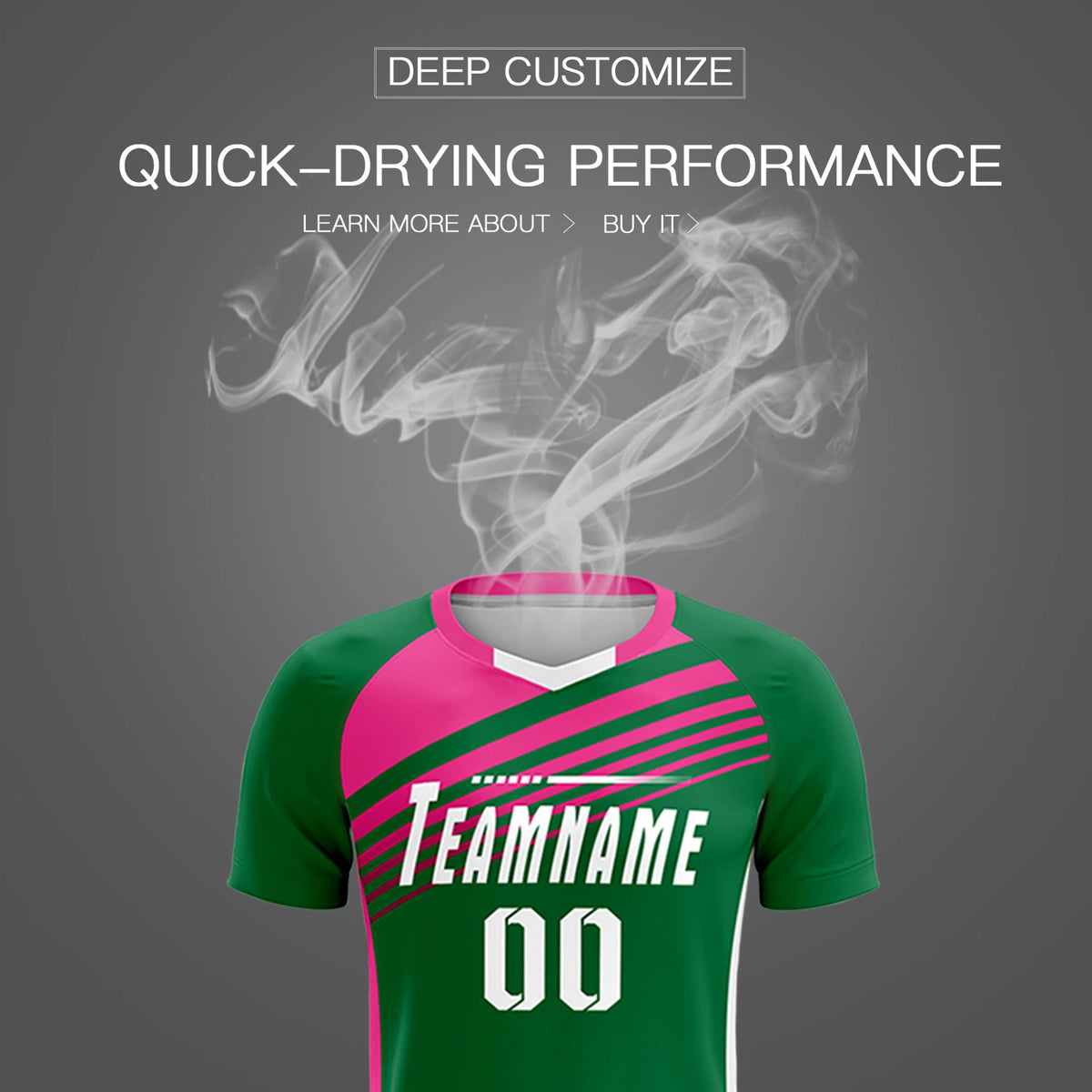 Custom Kelly Green Pink-White Gradient Sport Soccer Sets Jersey