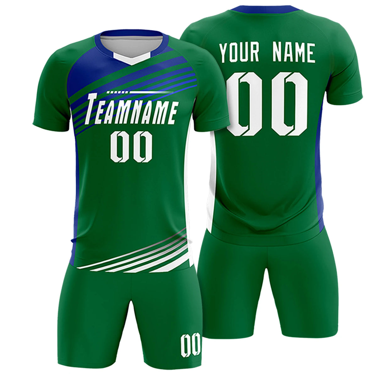 Custom Kelly Green Royal Blue-White Gradient Sport Soccer Sets Jersey