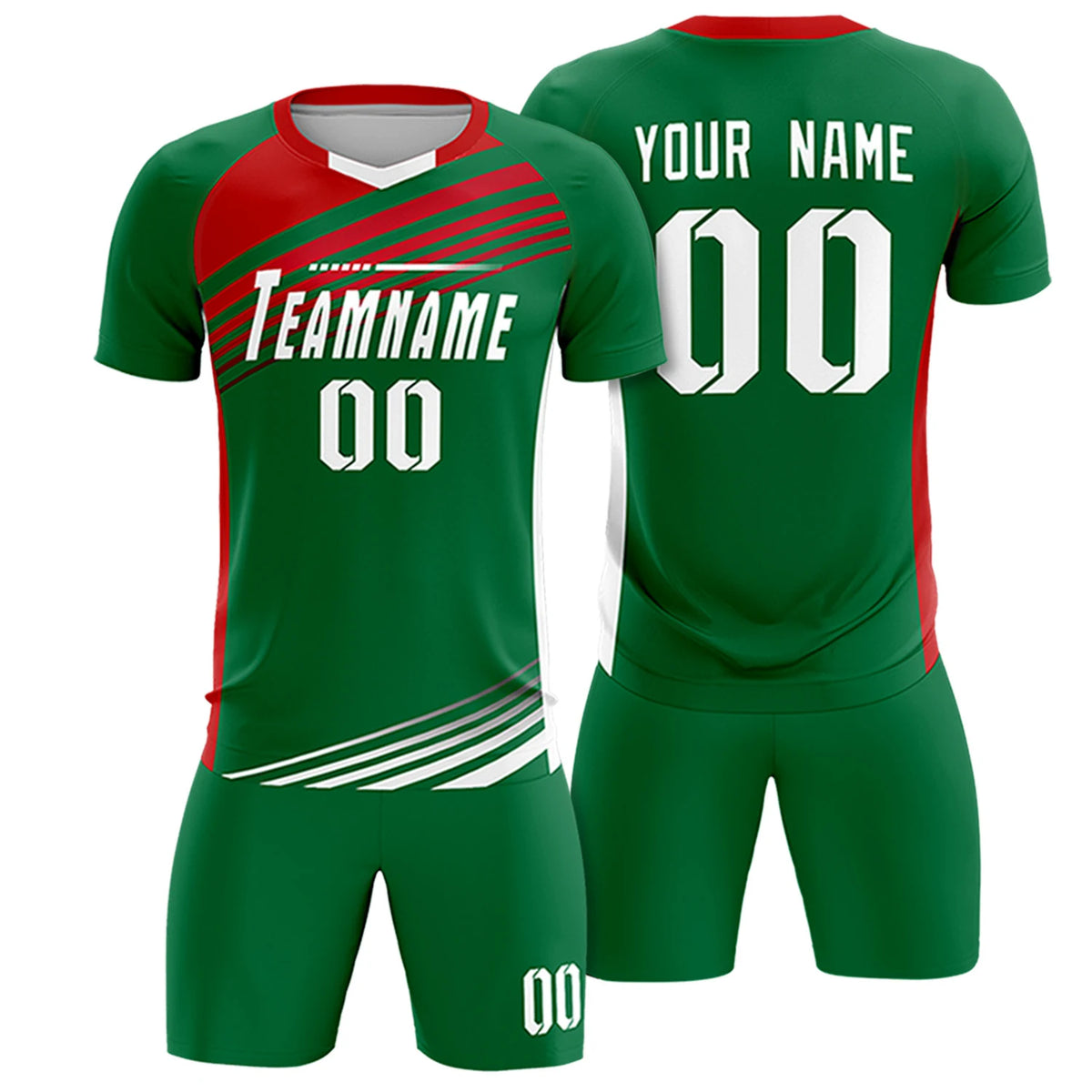 Custom Kelly Green Red-White Gradient Sport Soccer Sets Jersey
