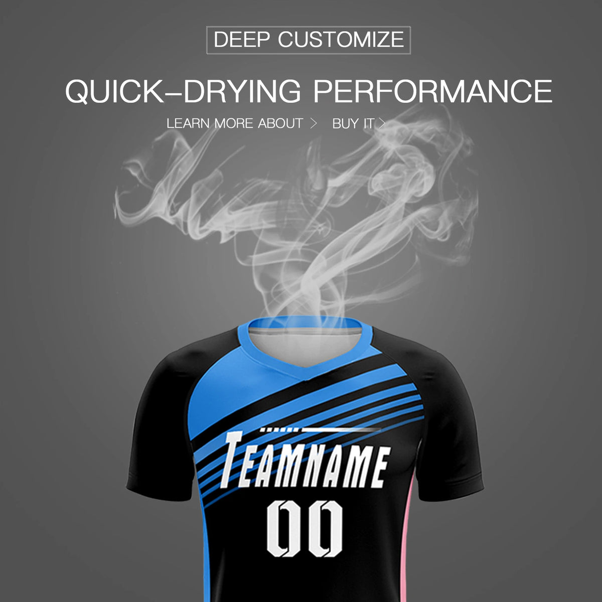 Custom Black Powder Blue-White Gradient Sport Soccer Sets Jersey