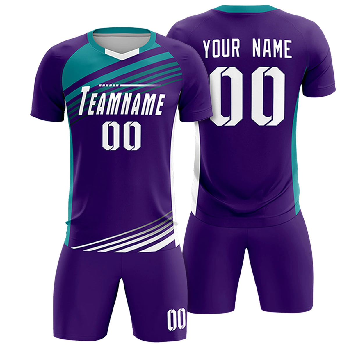 Custom Purple Aqua-White Gradient Sport Soccer Sets Jersey
