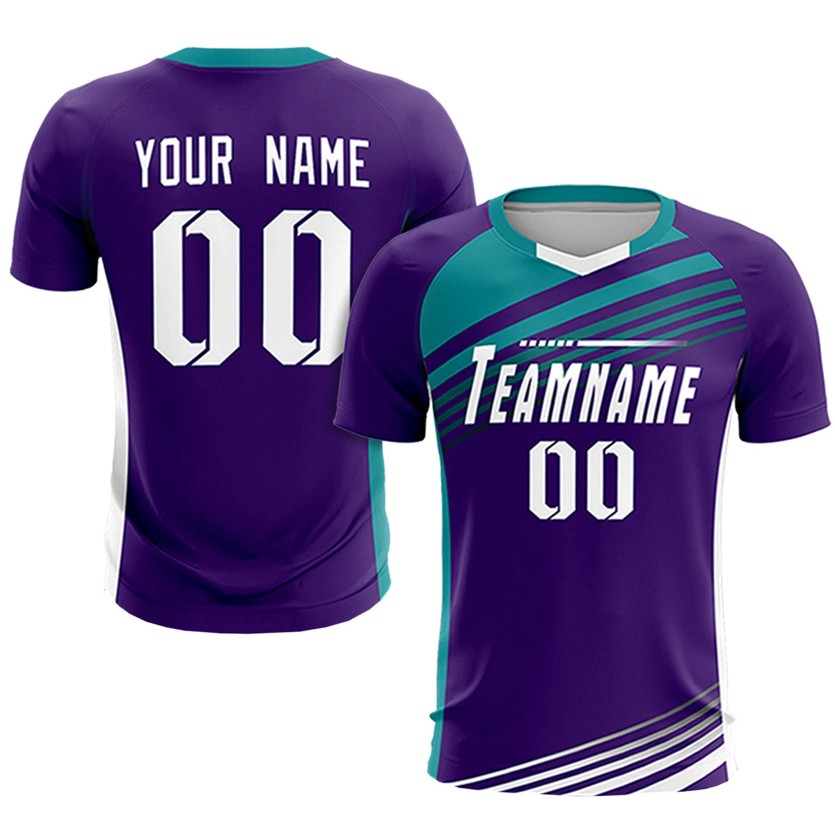 Custom Purple Aqua-White Gradient Sport Soccer Sets Jersey