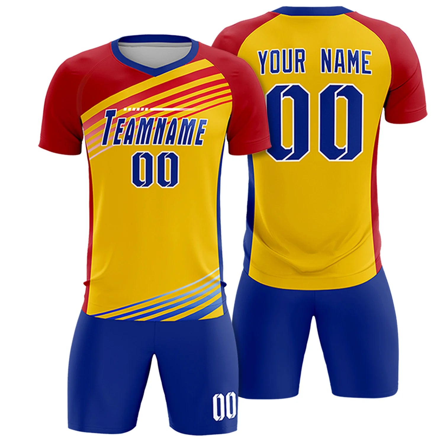 Custom Yellow Red-Royal Blue Gradient Sport Soccer Sets Jersey