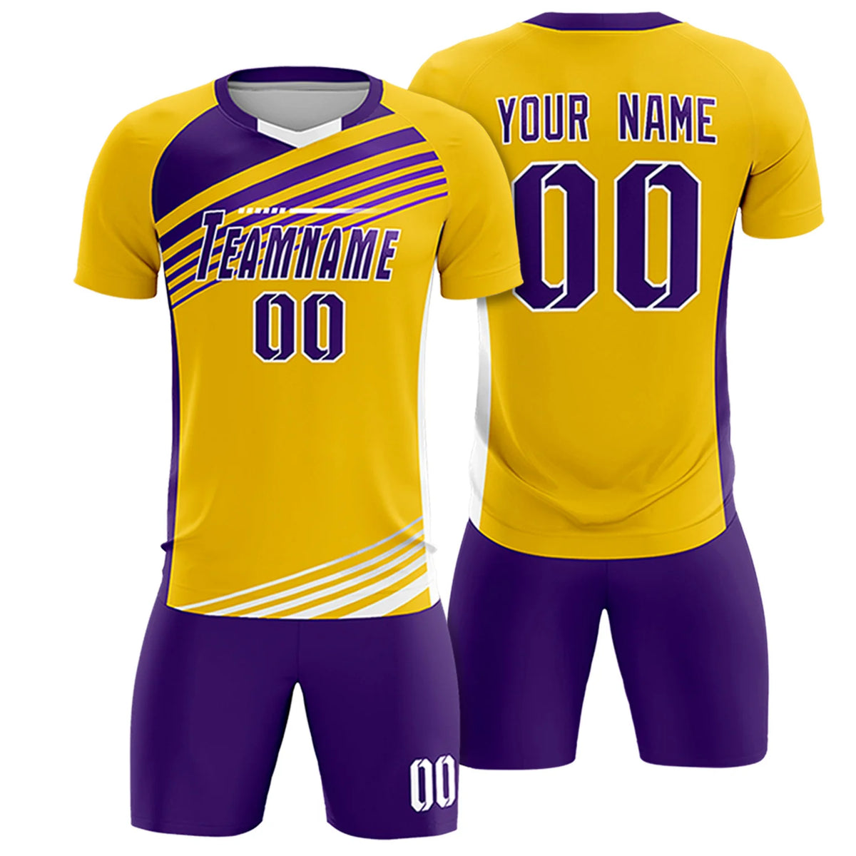Custom Yellow Purple Gradient Sport Soccer Sets Jersey
