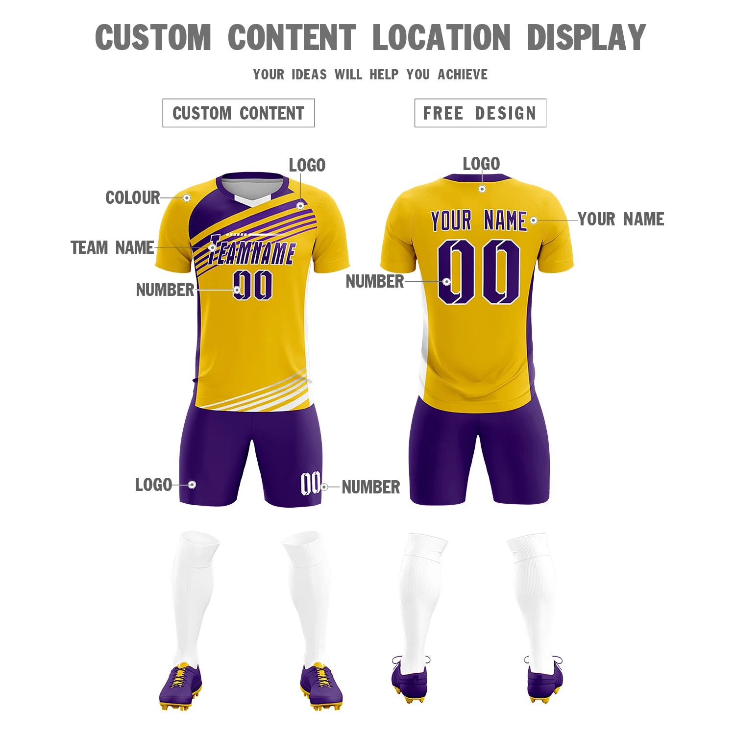 Custom Yellow Purple Gradient Sport Soccer Sets Jersey