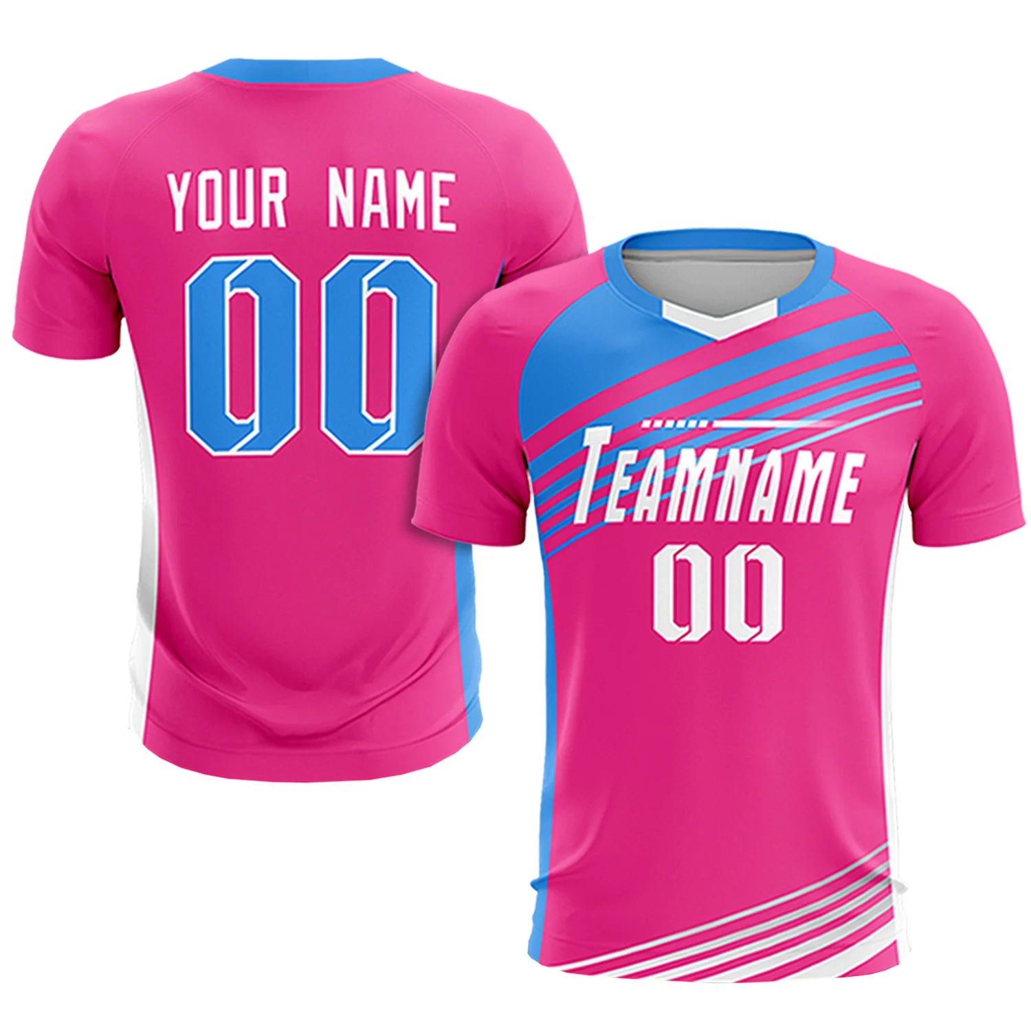 Custom Pink Powder Blue Gradient Sport Soccer Sets Jersey