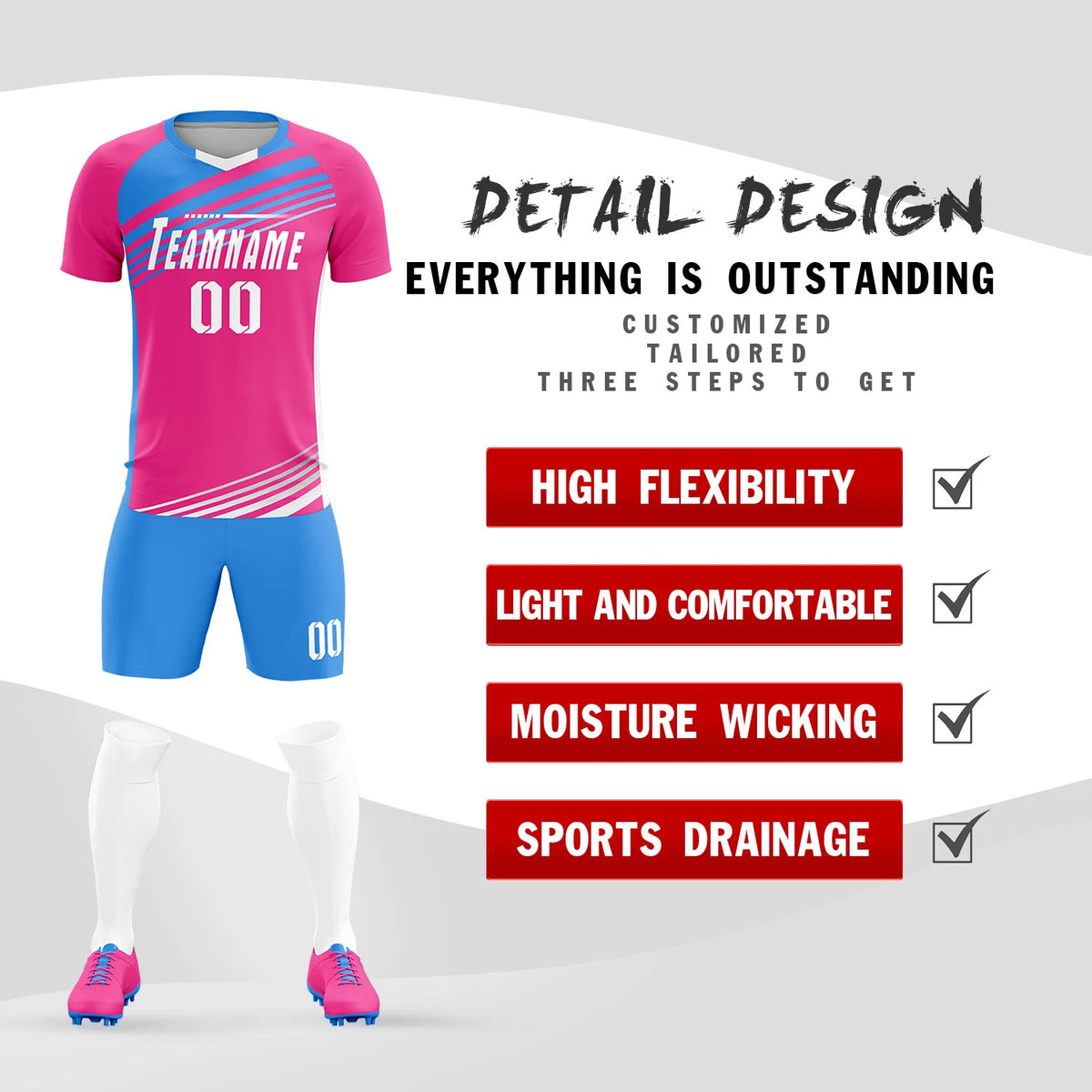 Custom Pink Powder Blue Gradient Sport Soccer Sets Jersey