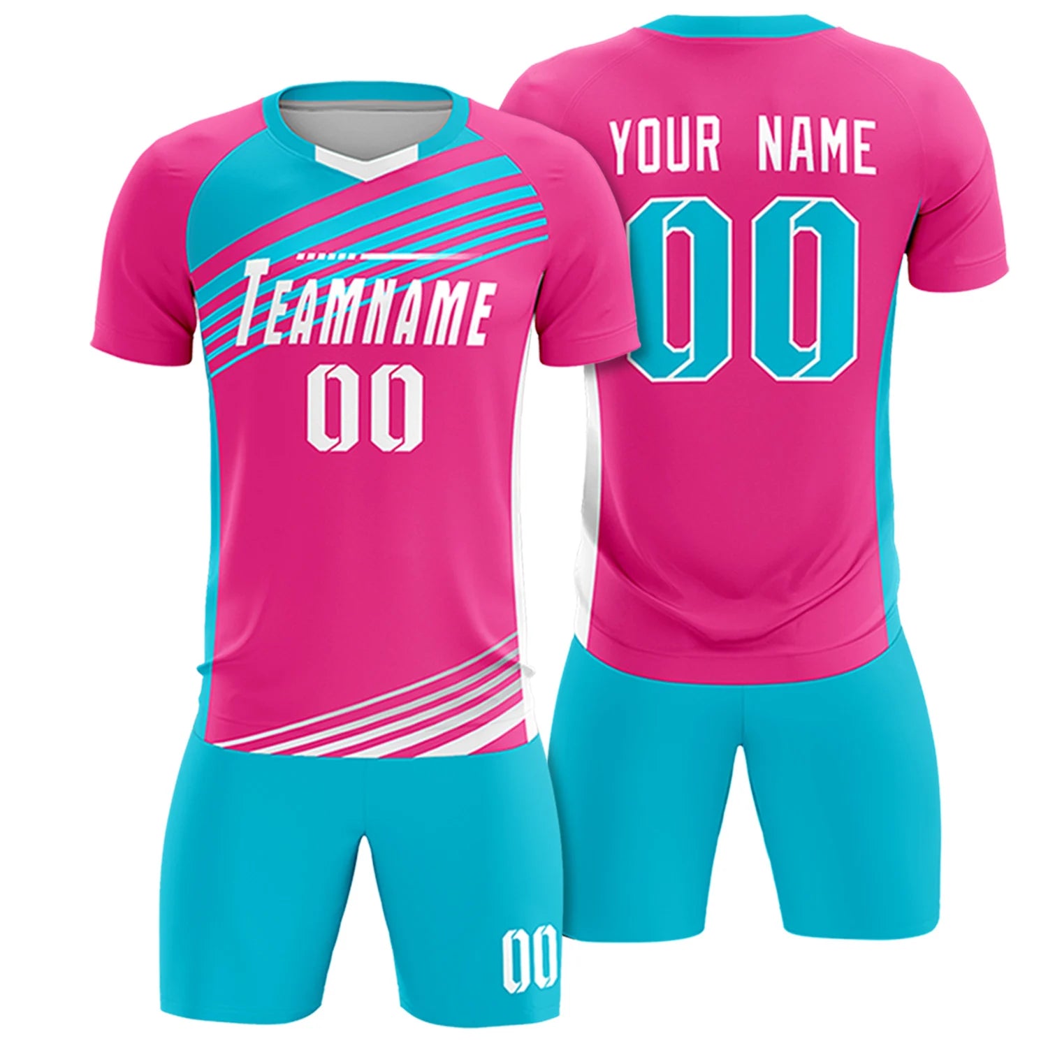 Custom Pink Sky Blue Gradient Sport Soccer Sets Jersey