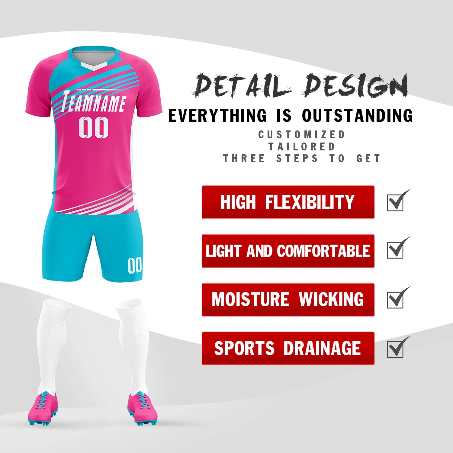 Custom Pink Sky Blue Gradient Sport Soccer Sets Jersey