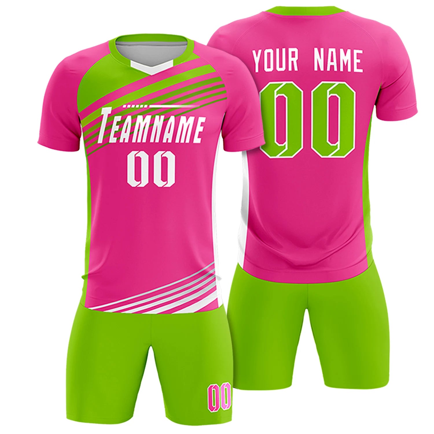 Custom Pink Neon Green Gradient Sport Soccer Sets Jersey