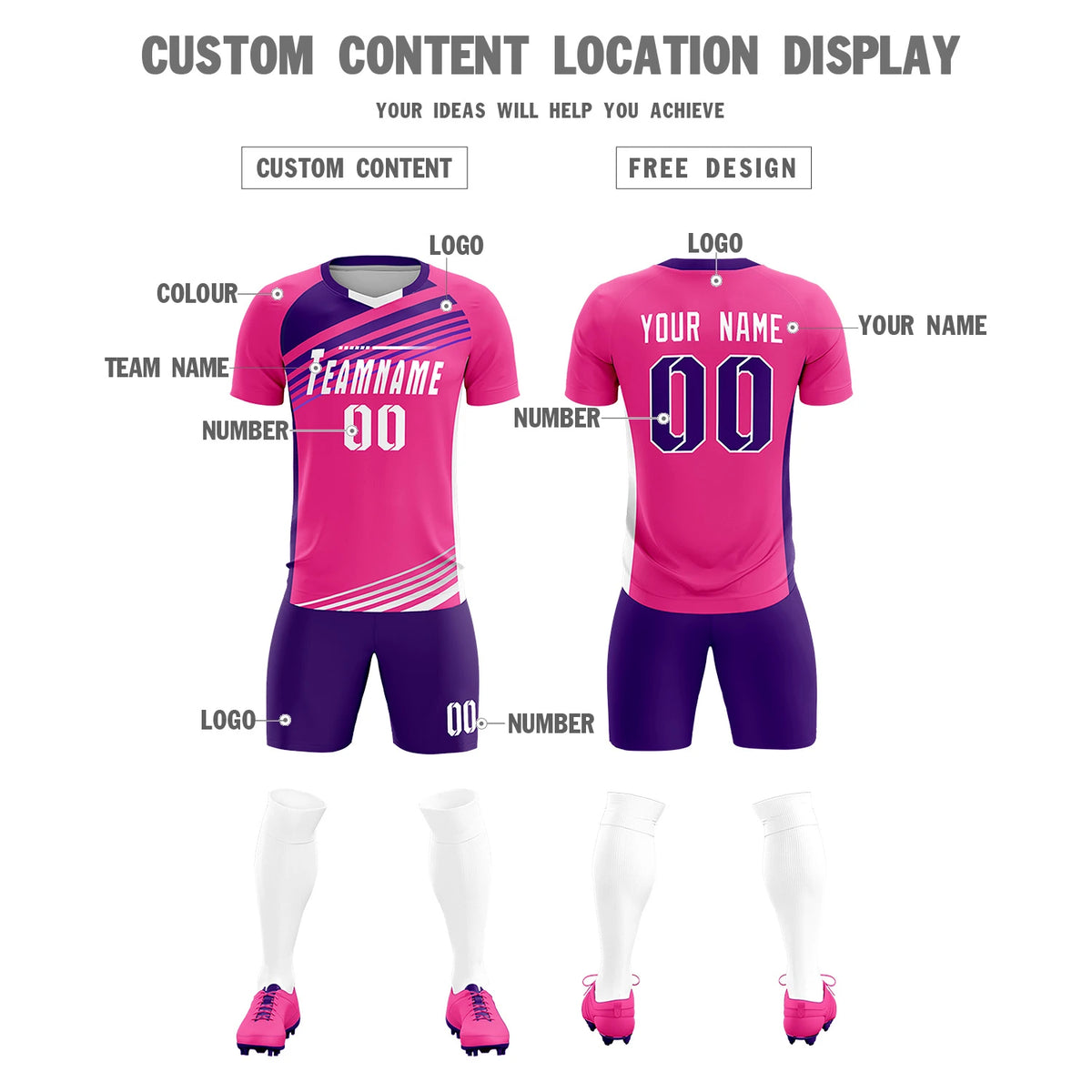Custom Pink Purple Gradient Sport Soccer Sets Jersey