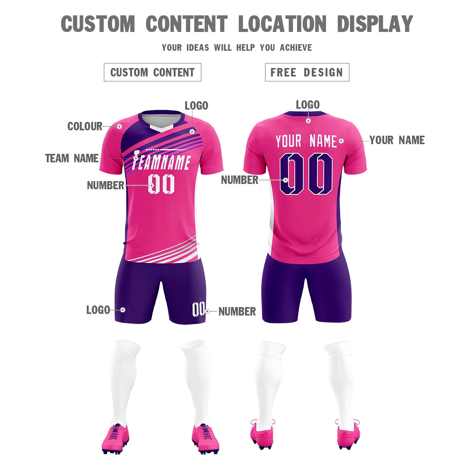 Custom Pink Purple Gradient Sport Soccer Sets Jersey