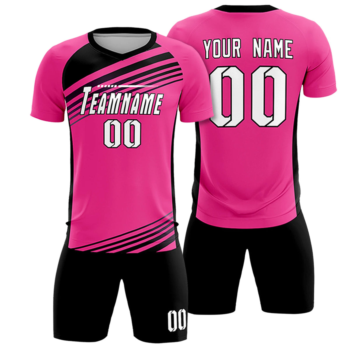 Custom Pink Black-White Gradient Sport Soccer Sets Jersey
