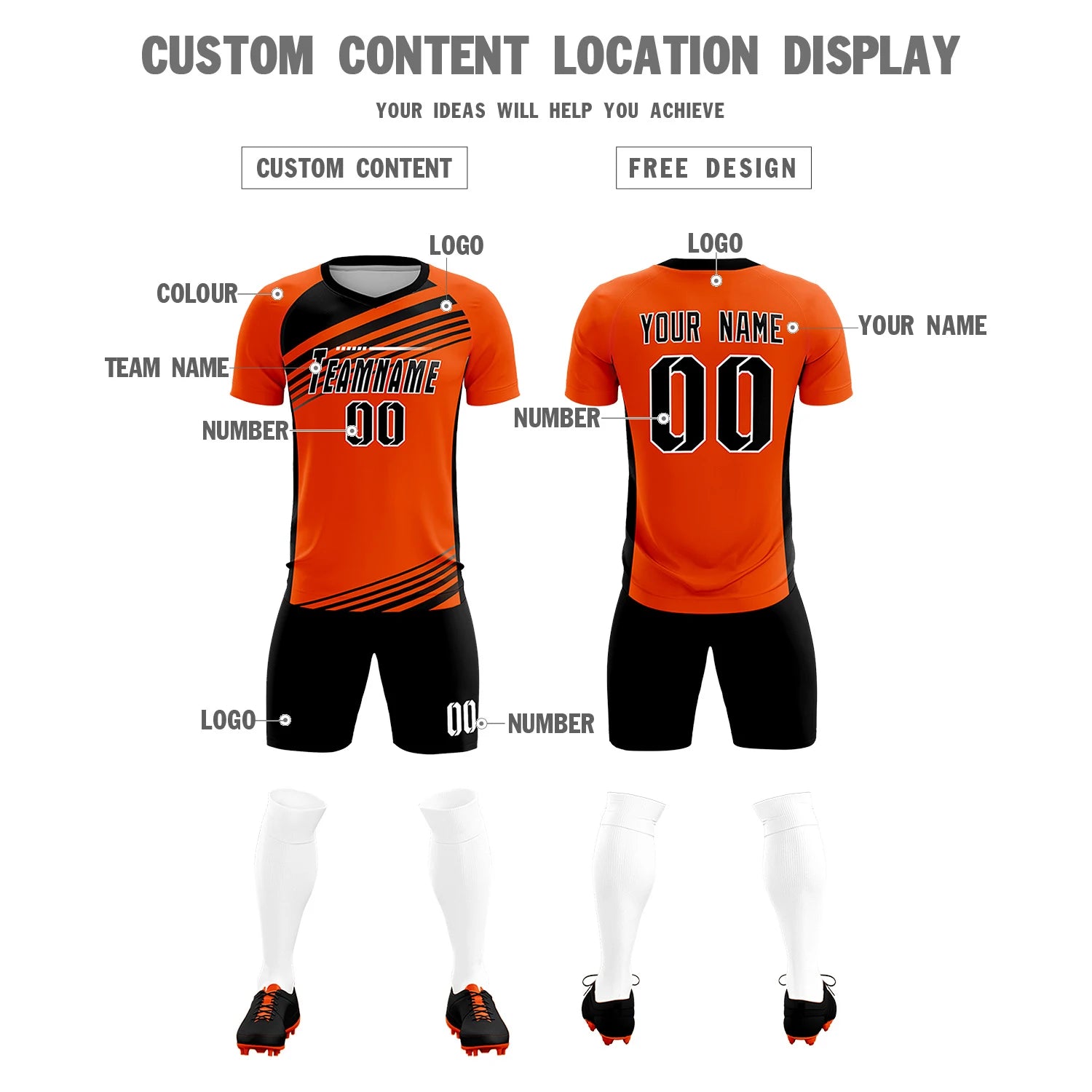 Custom Orange Black Gradient Sport Soccer Sets Jersey