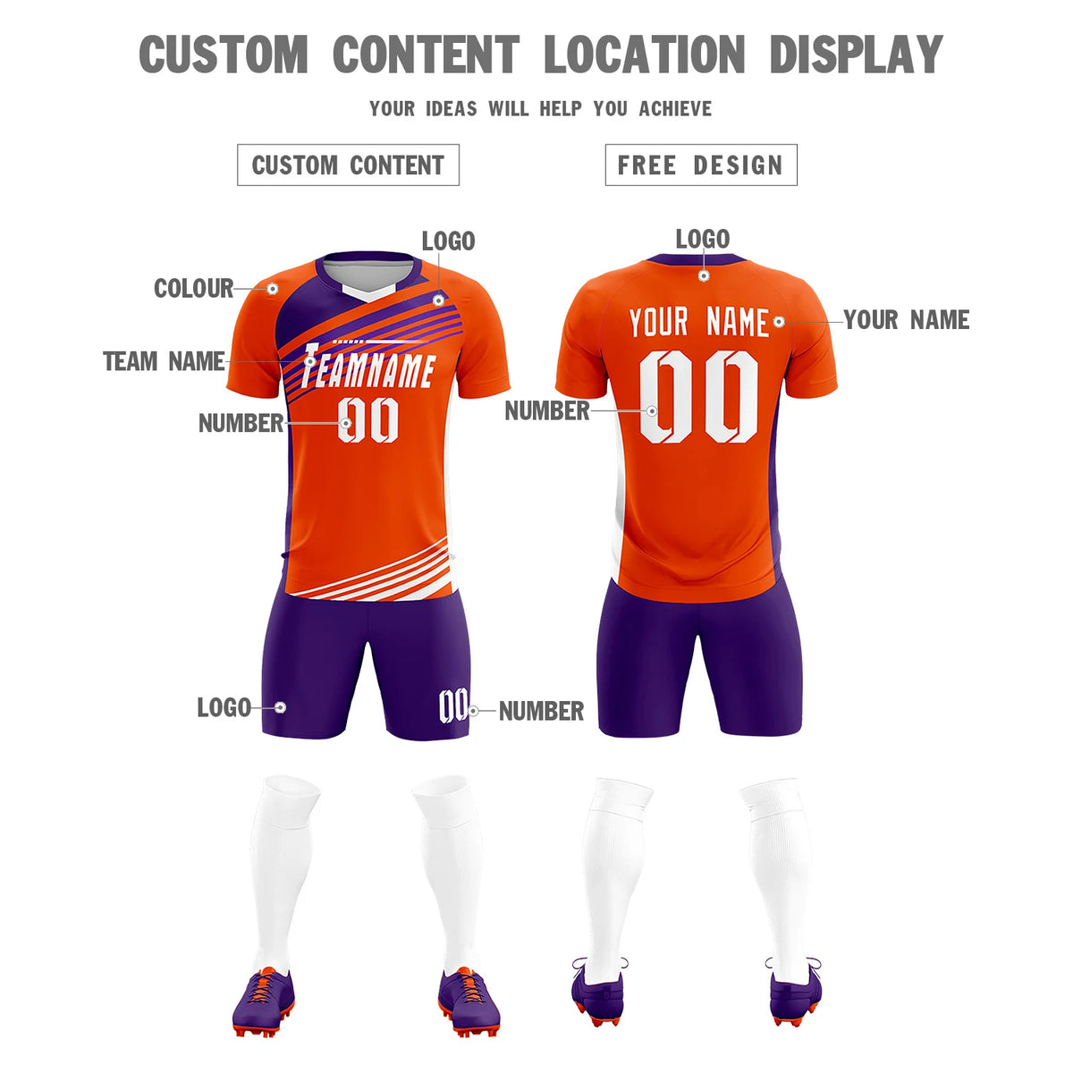 Custom Orange Purple-White Gradient Sport Soccer Sets Jersey