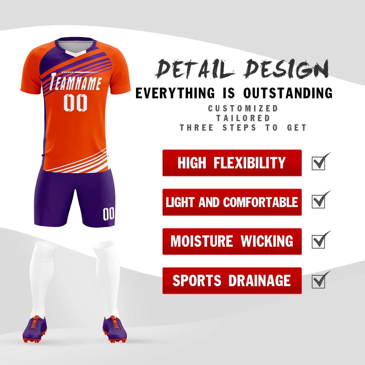 Custom Orange Purple-White Gradient Sport Soccer Sets Jersey