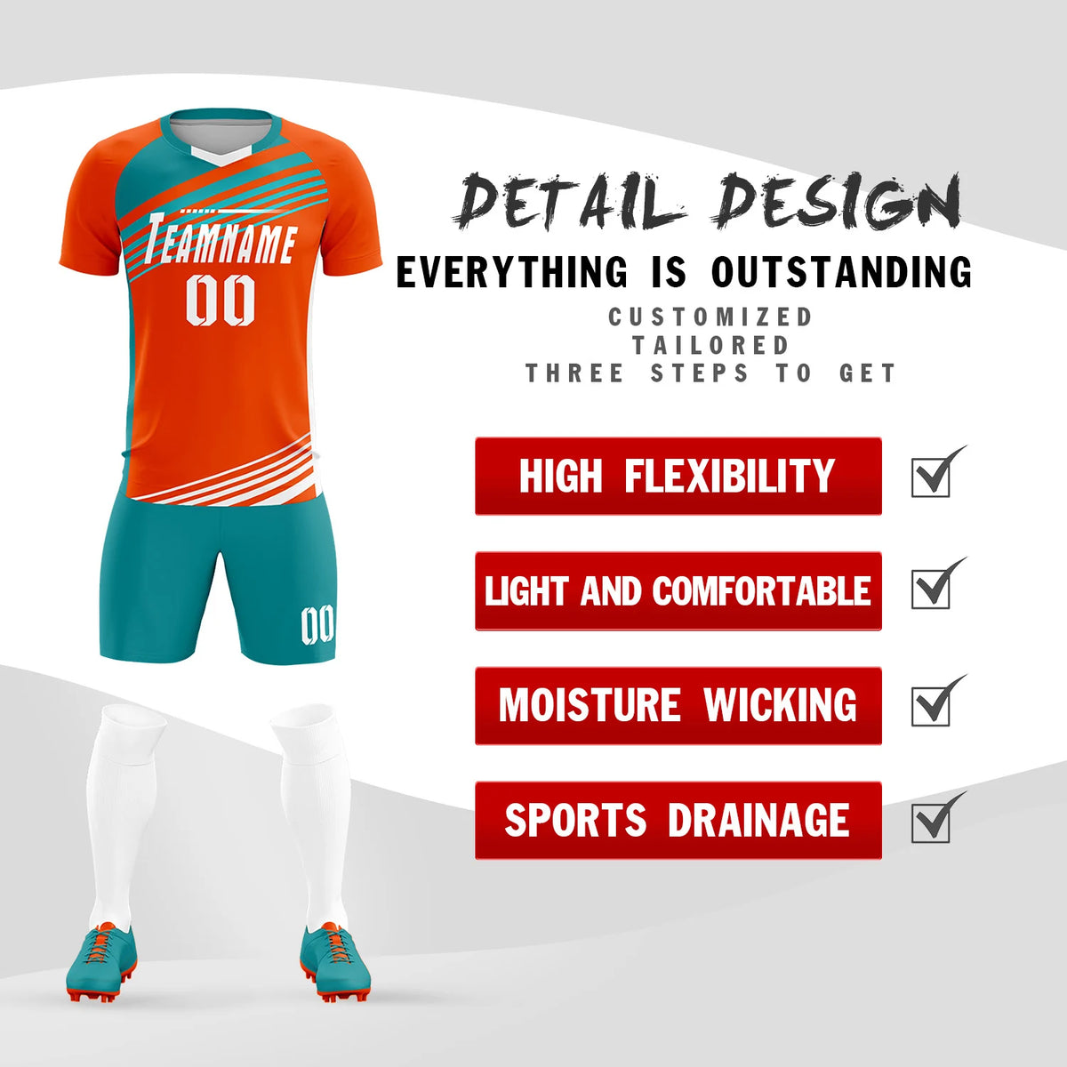 Custom Orange Aqua-White Gradient Sport Soccer Sets Jersey